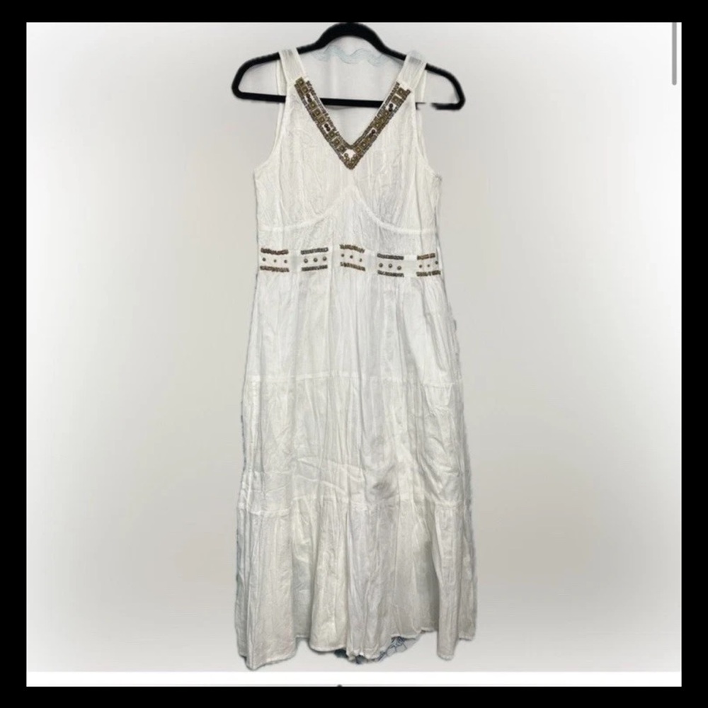 Signature JMB Beaded Dress Grecian boho artsy  Style Summer Beach NWT Sz Lrg